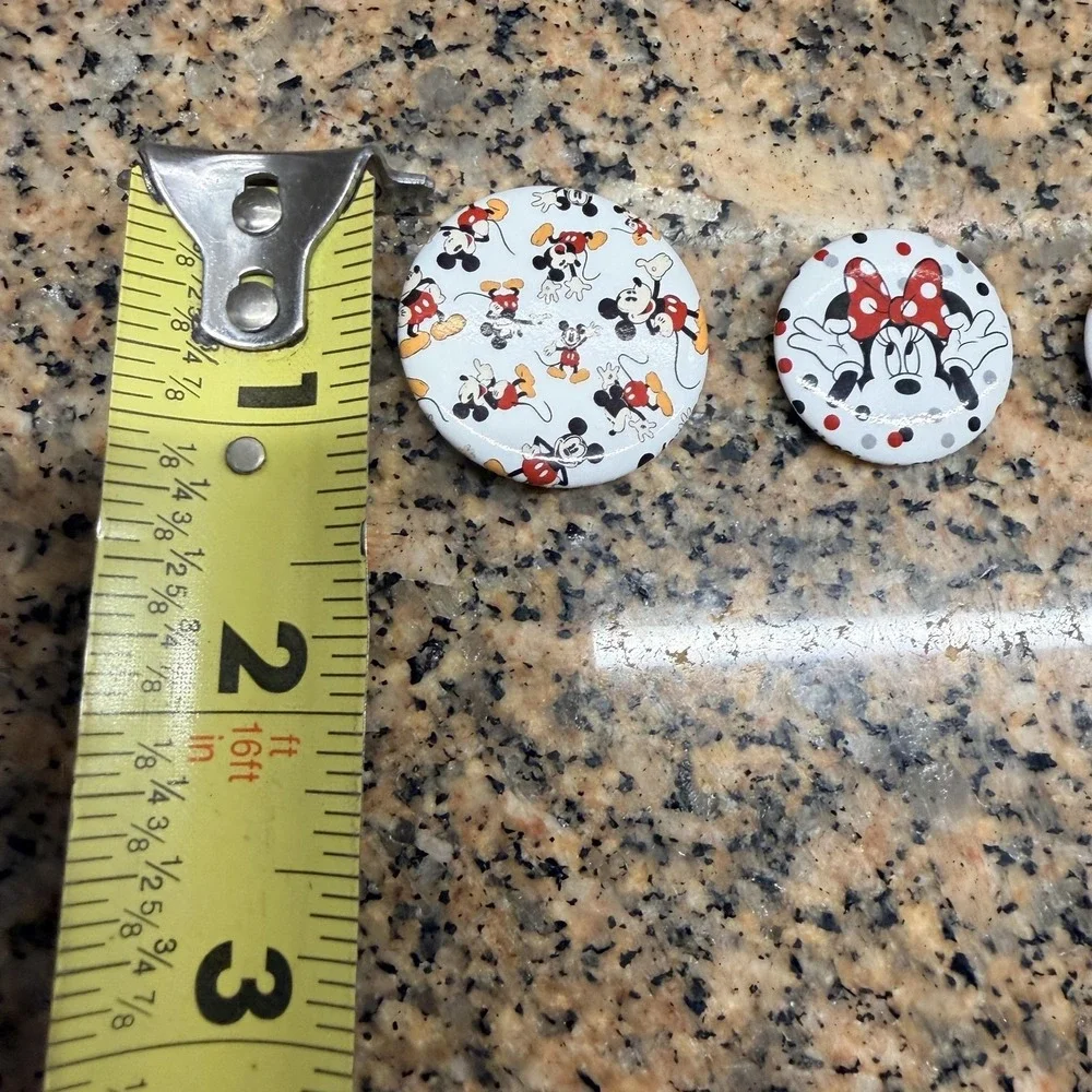 Disney Mickey Minnie Mouse Button Pins Set Of 3 White Red Black Polka Dot Round